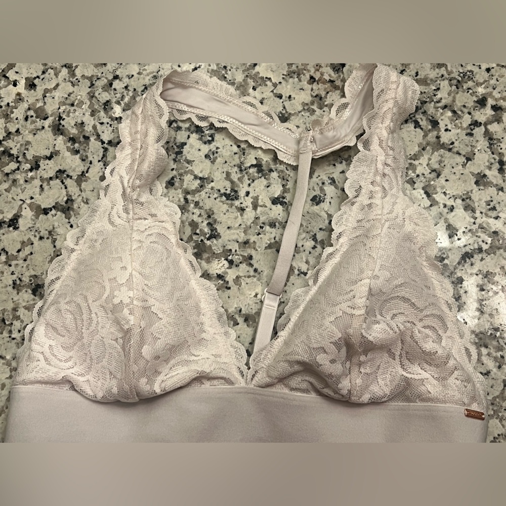 Pink Lace Bralette in Cream